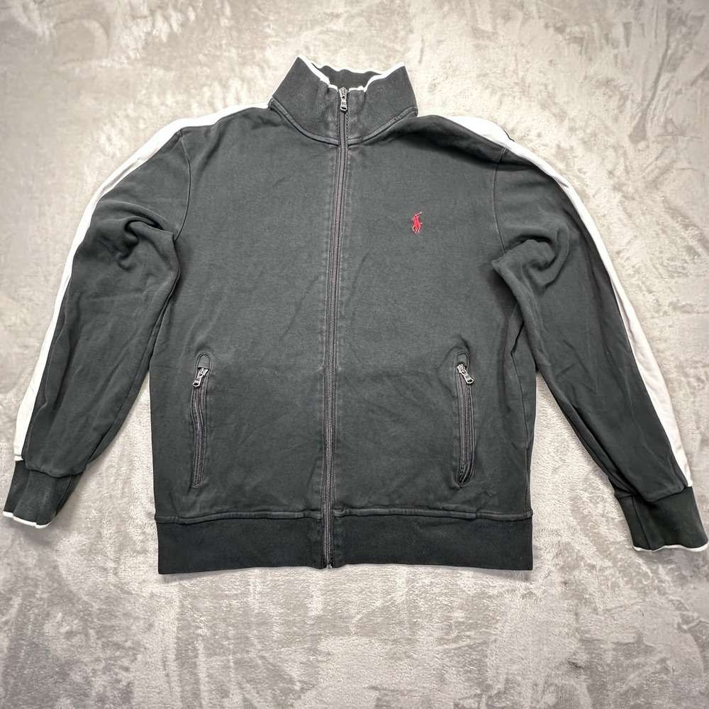 Polo Ralph Lauren Track Jacket Mens Size Medium Black Red Pony Full Zip